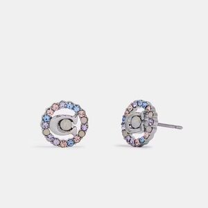 Coach Silver Tone Pave’ Open Halo Stud Earrings New